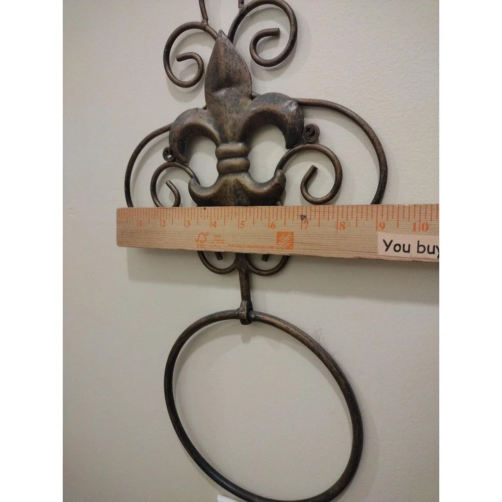 Vintage Antique Fleur De Lis‎ Brass Metal Towel Ring Holder Easy To Install
